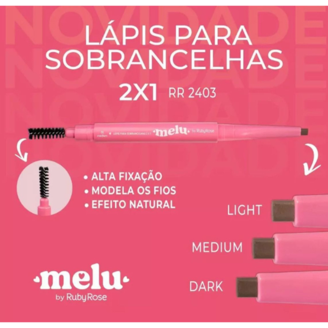 Lápis p/ Sobrancelhas Chanfrado Melu Ruby Rose 2x1 | 02 Medium